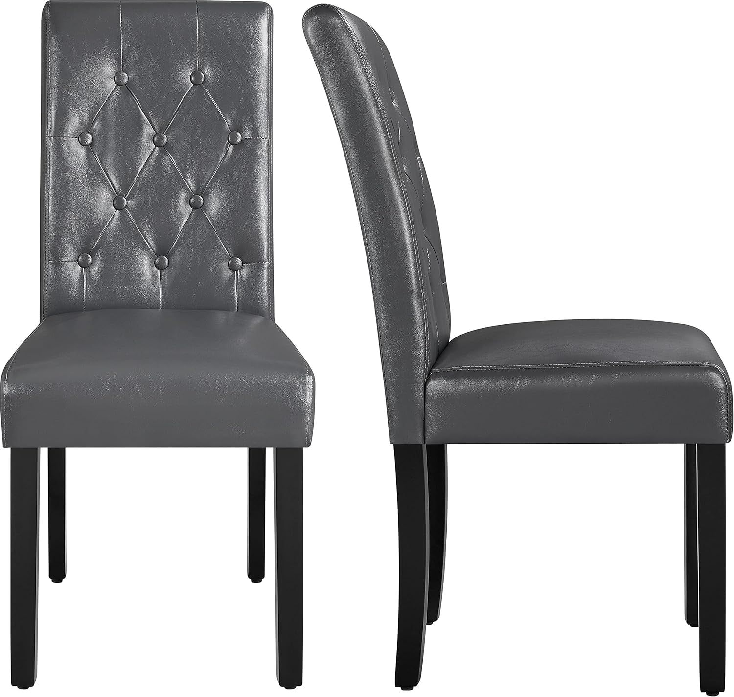 Button Tufted Dining Chairs Parsons Chair Set of 2, Faux Leather Dining Room Chairs Side Chairs High Back for Home Kitchen Living Room, Gray
