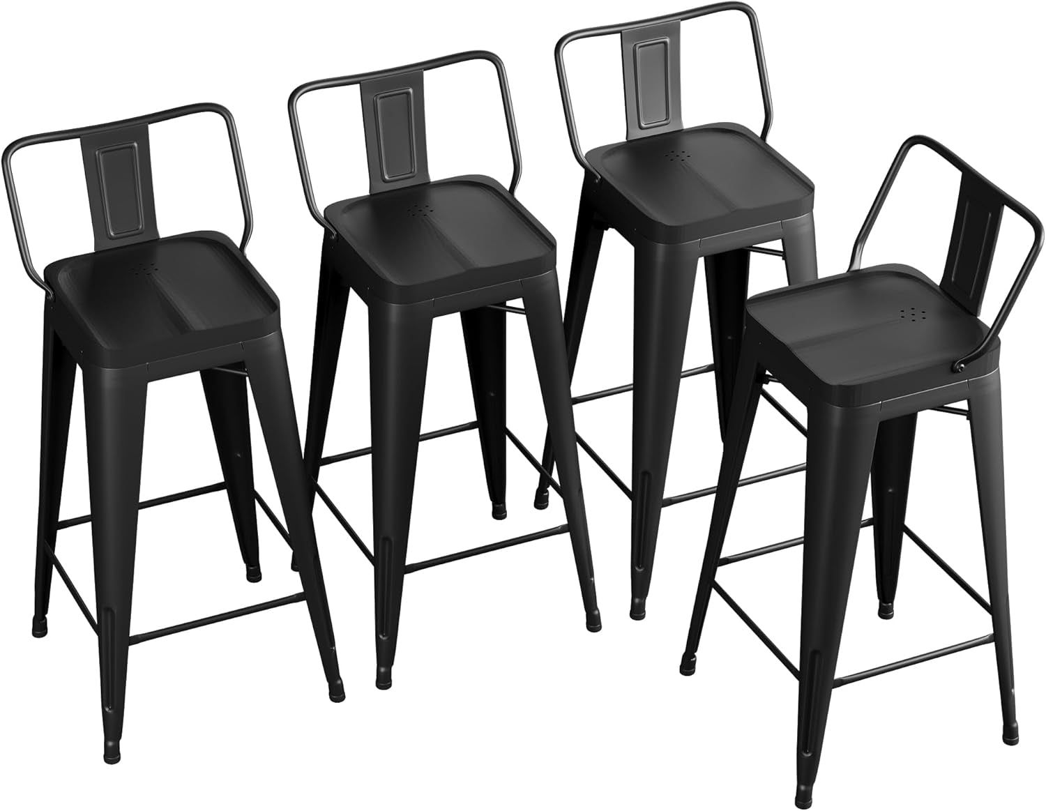 26&quot; Metal Bar Stools Set of 4 Counter Height Barstools Industrial Counter Stool Kitchen Bar Chairs Indoor Outdoor-Low Back, Black