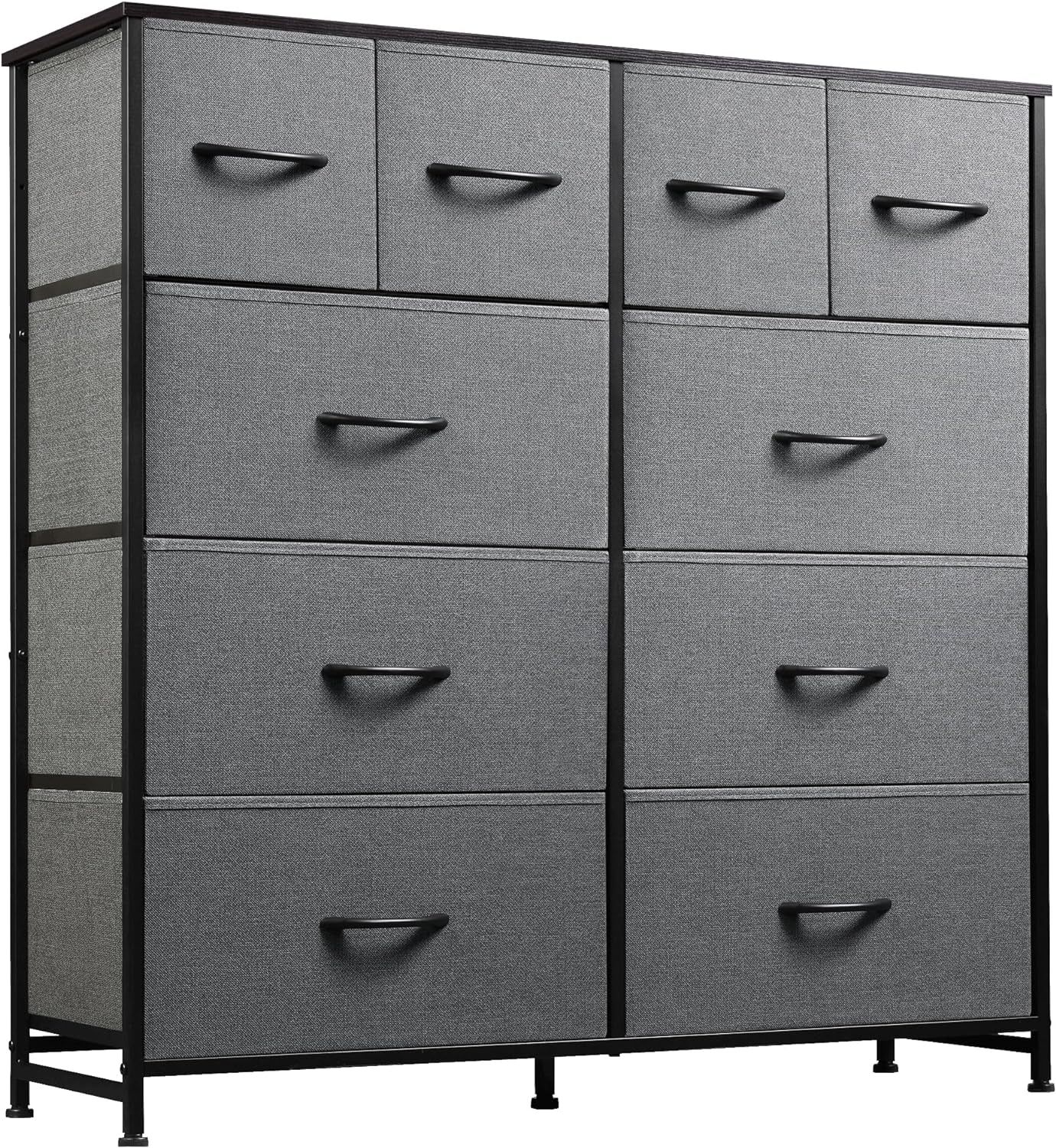 Fabric Dresser for Bedroom, Dresser with 10 Drawers, Storage Tower with Fabric Bins, Double Dresser, Chest of Drawers for Closet, Living Room, Hallway, Dark Grey