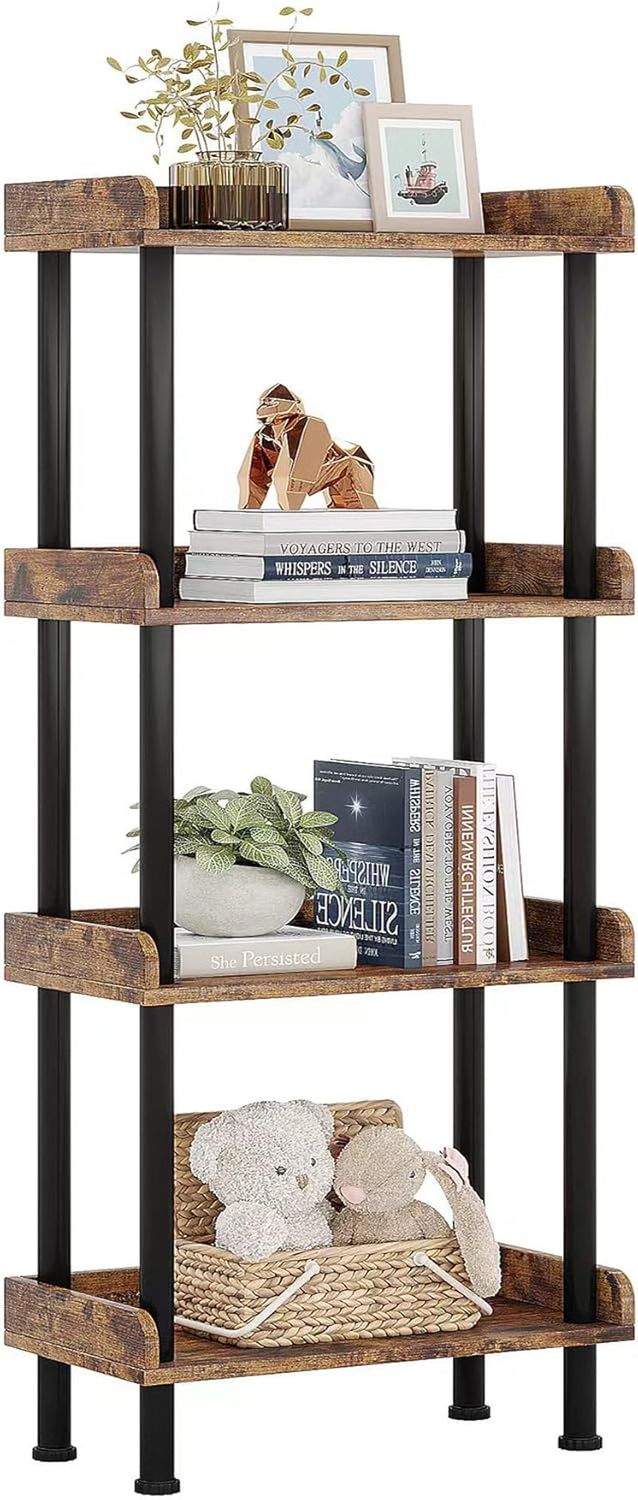 Bookcase 4 Tier Bookshelf, Vintage Small Bookshelf for Small Spaces, Wooden Book Shelf Small Bookcase for Living Room Bedroom