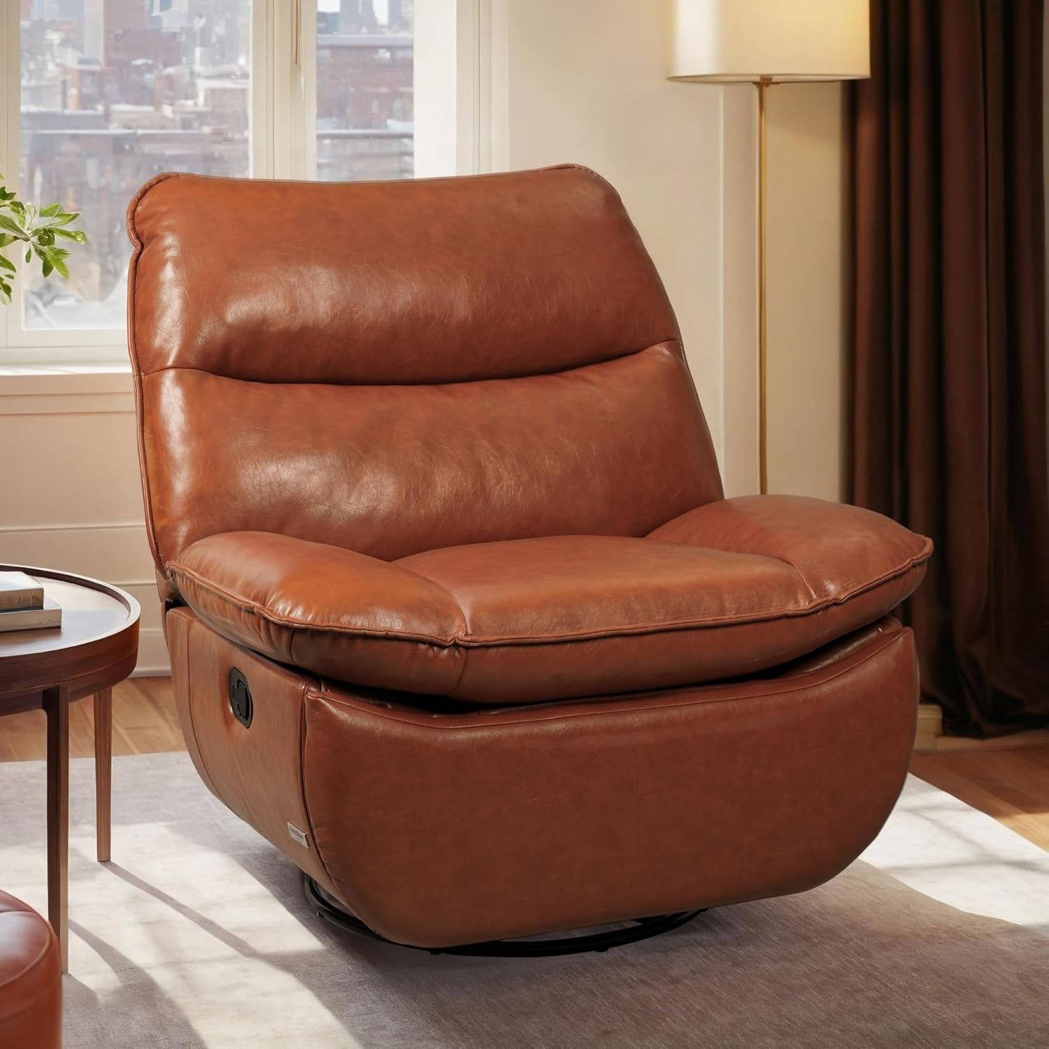 XRC7 Recliner Chair for Adults 350 LBS, Faux Leather Oversized Swivel Rocker Recliner Chair W/Side Pocket, Cross-Legged Armless Recliner Lounge Sofa for Living Room Bedroom, Orange (XC6)