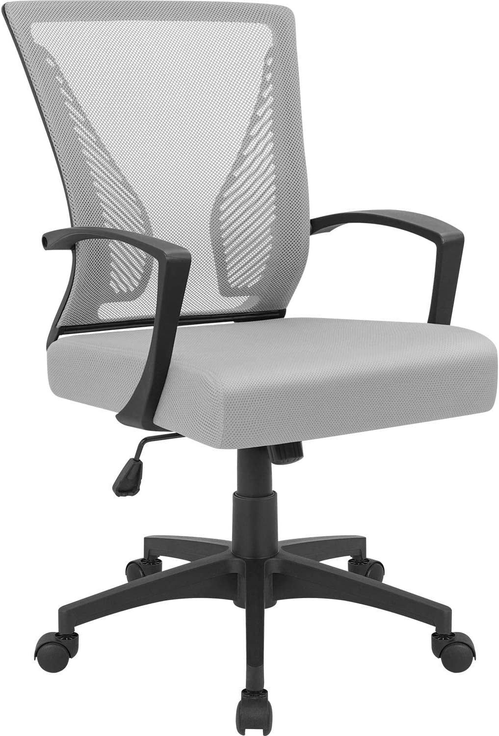 Office Chair Mid Back Swivel Lumbar Support Desk Chair, Computer Ergonomic Mesh Chair with Armrest (Gray)
