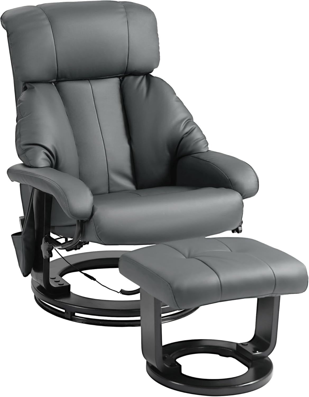 Massage Recliner Chair Ottoman 360 Swivel Leather Gray