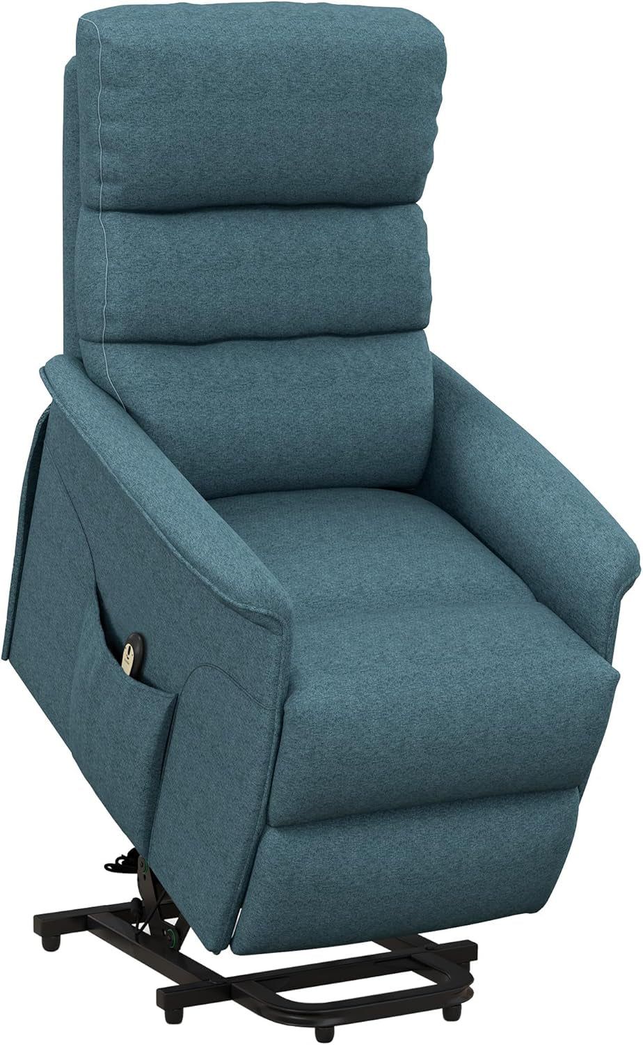 Power Lift Recliner Chair for Elderly, Easy Assembly, Fabric Lift Chair for Adults, Recliner Sofa with Remote Control, Side Pockets for Living Room, Blue