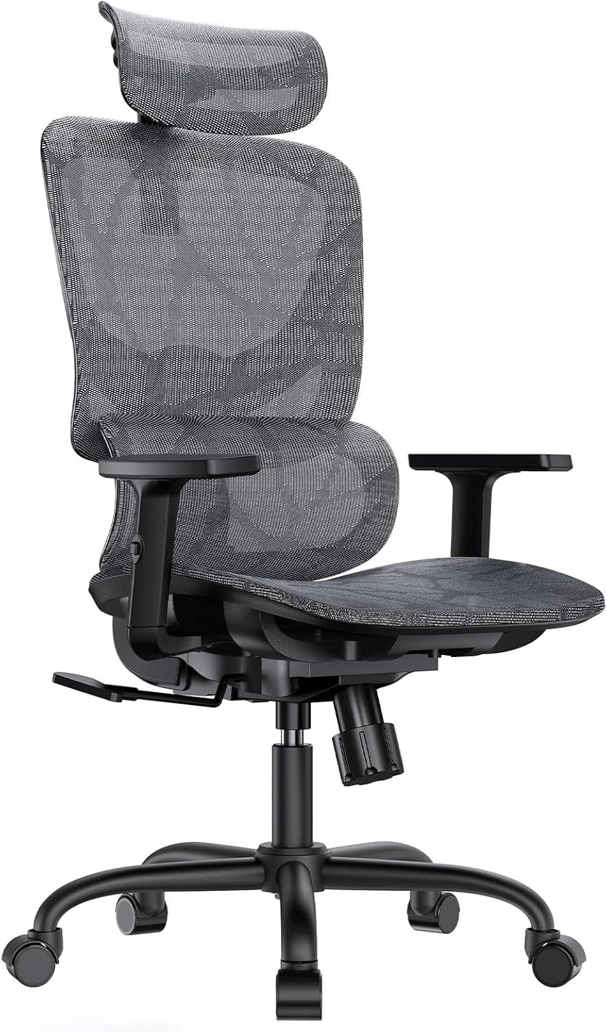 Ergonomic Mesh Office Chair, High Back Desk Chair with 5-Level Lumbar Support, Adjustable Headrest, Armrests, Rocking Tilt, Computer Mesh Chair for Home Office Gaming