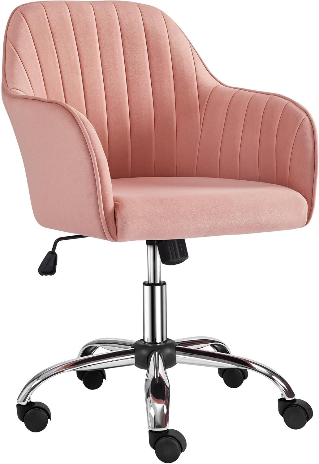 Pink Desk Chair Cute Office Chair Velvet Vanity Chair Desk Chair Comfy Modern Aesthetic Accent Chair Height Adjustable 360° Swivel Computer Chair for Bedroom