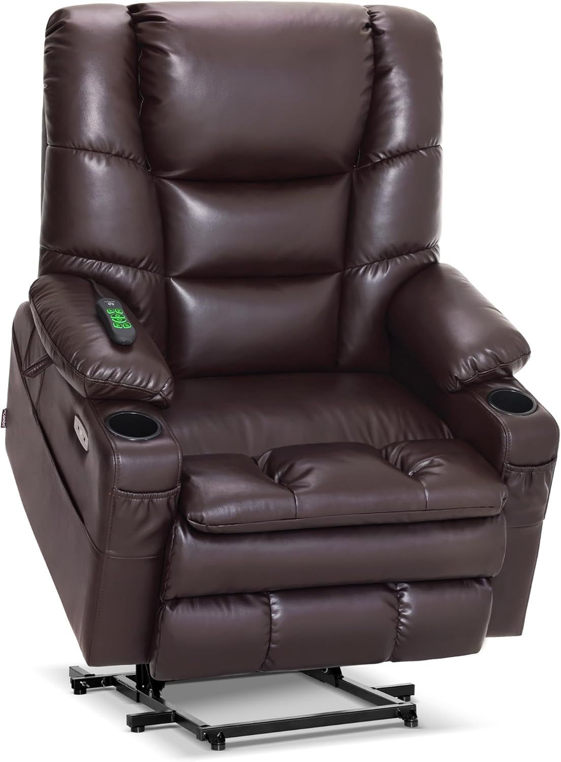 Dual Motor Power Lift Recliner Chair with Massage and Dual Heating, Adjustable Headrest for Big and Tall Elderly People, Faux Leather R7635 (Dark Brown, Large-Wide)