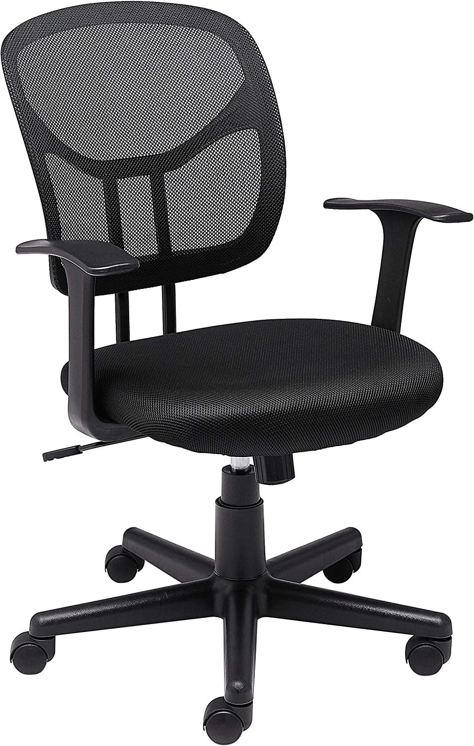 Mesh Mid-Back Adjustable-Height 360-Degree Swivel Office Desk Chair with Armrests, Lumbar Support and Easy to Assemble, Black