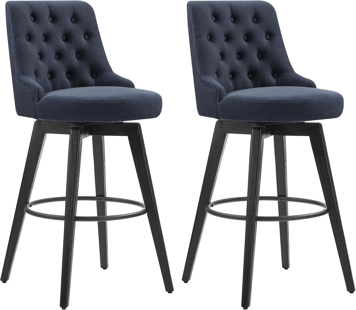 Bar Stools, 360° Swivel Upholstered Bar Stool with Back, 30&quot; H Bar Height Barstools, Set of 2, Performance Fabric in Insignia Blue