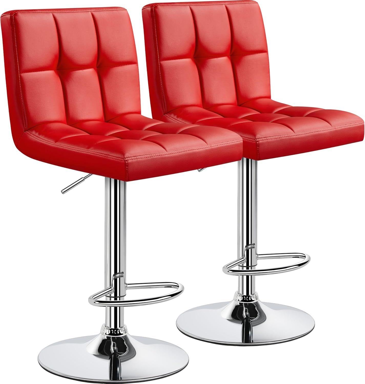 Bar Stools Set of 2, Adjustable PU Leather Swivel Barstools, Modern Counter Stools with Back and Footrest, Counter Height Barstools for Bar, Kitchen, Dining Room, Red