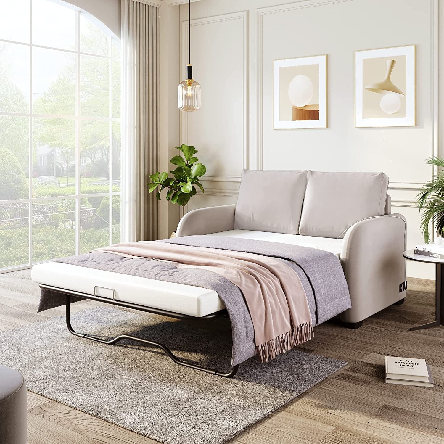 2-In-1 Velvet Sleeper Sofa with USB Port