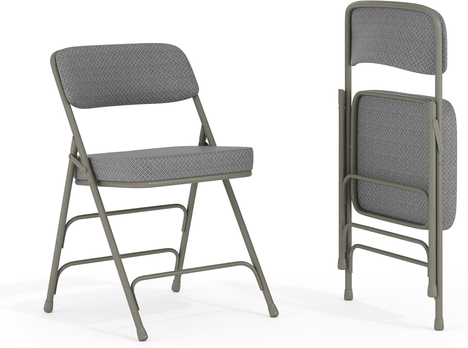 Hercules Series Metal Folding Chairs with Cushioned Seats, Fabric Upholstered Event Chairs, Set of 2, Gray