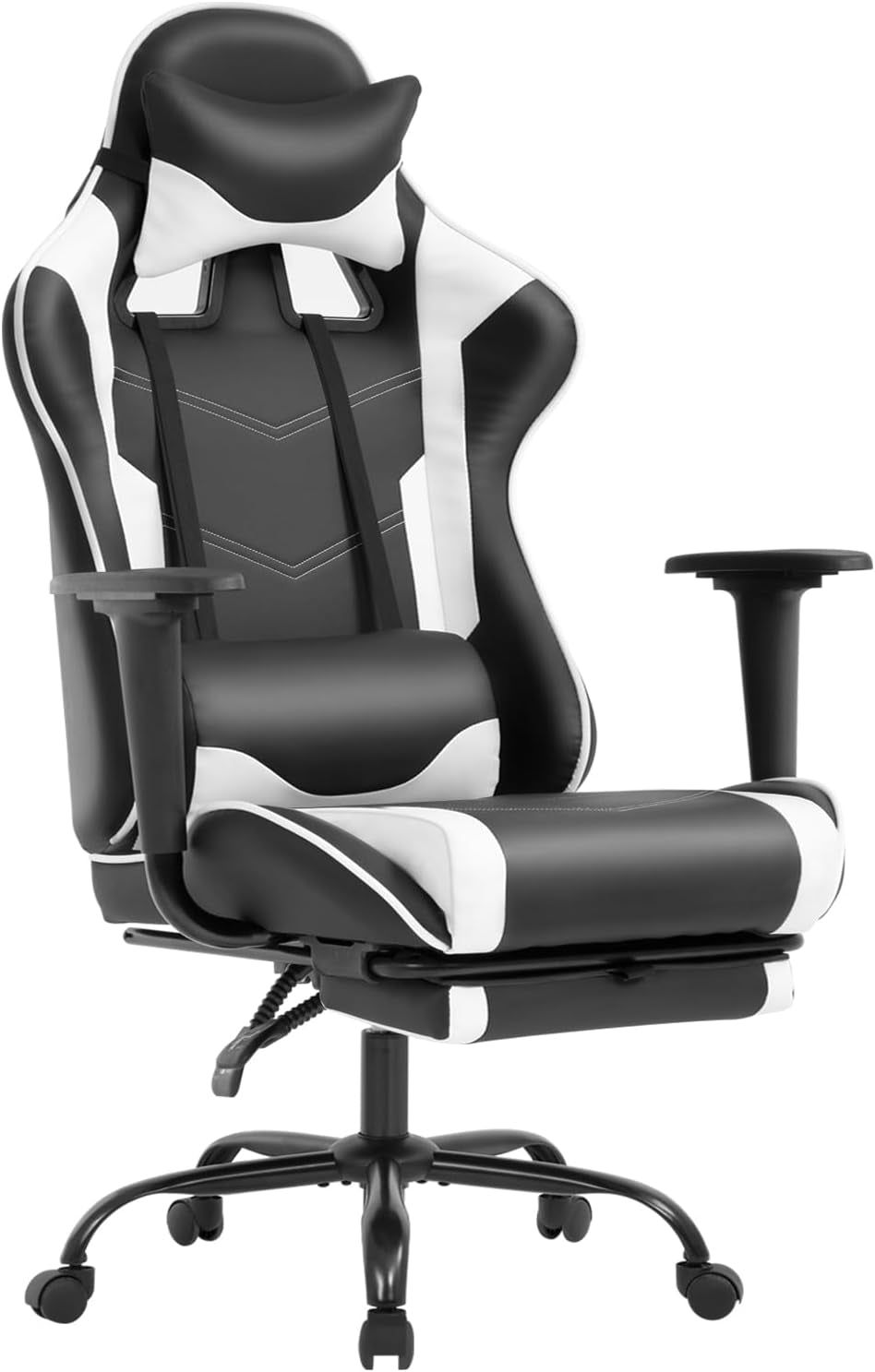 Ergonomic Office, PC Gaming Chair Cheap Desk Chair Executive PU Leather Computer Chair Lumbar Support with Footrest Modern Task Rolling Swivel Chair for Women, Men(White)