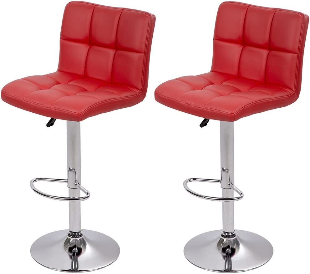 Counter Height Bar Stools Set of 2 Bar Chairs Height Adjustable Swivel Stool with Back PU Leather Kitchen Counter Stools Dining Chairs