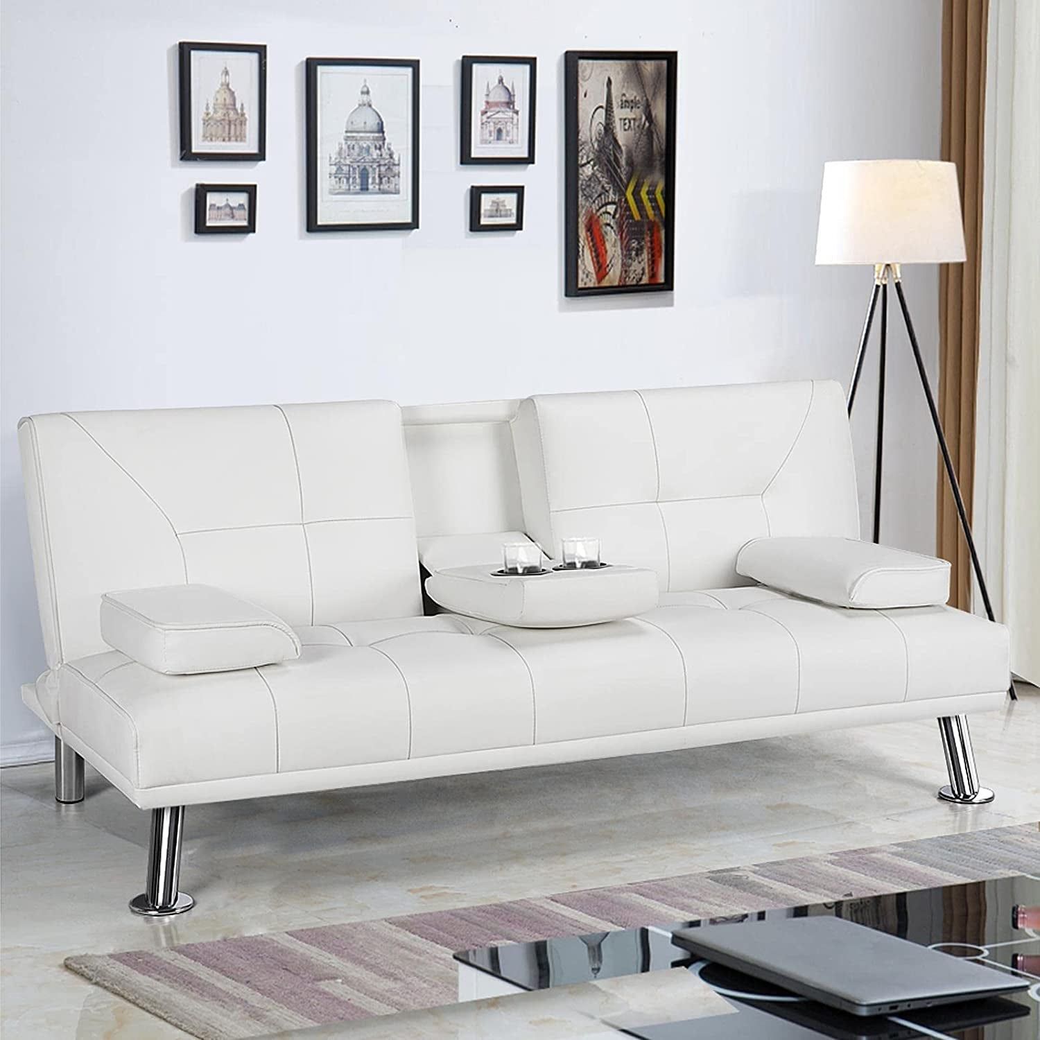 Adjustable Convertible Sofa Bed with Cup Holders