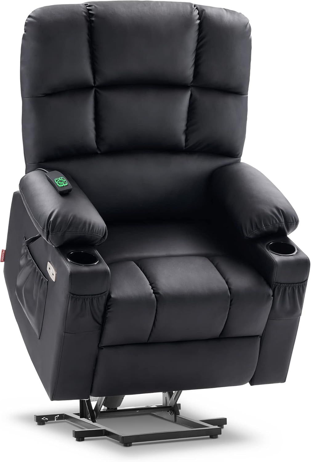 Large Lay Flat Dual Motor Power Lift Recliner Chair Sofa with Massage and Heat for Elderly People, Infinite Position, Faux Leather 7680 (Black, Large)