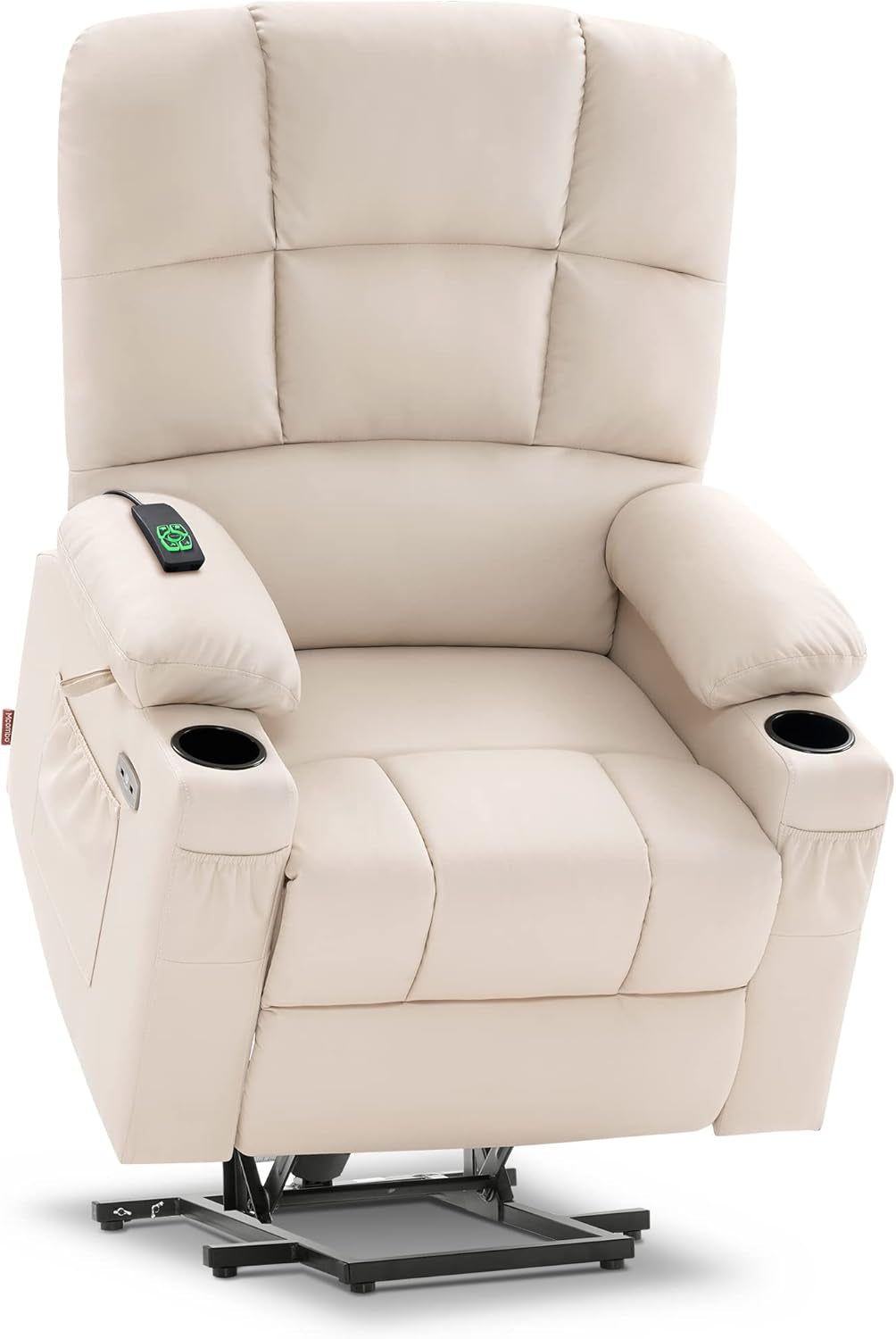Large Lay Flat Dual Motor Power Lift Recliner Chair Sofa with Massage and Heat for Elderly People, Infinite Position, Faux Leather 7680 (Cream White, Large)