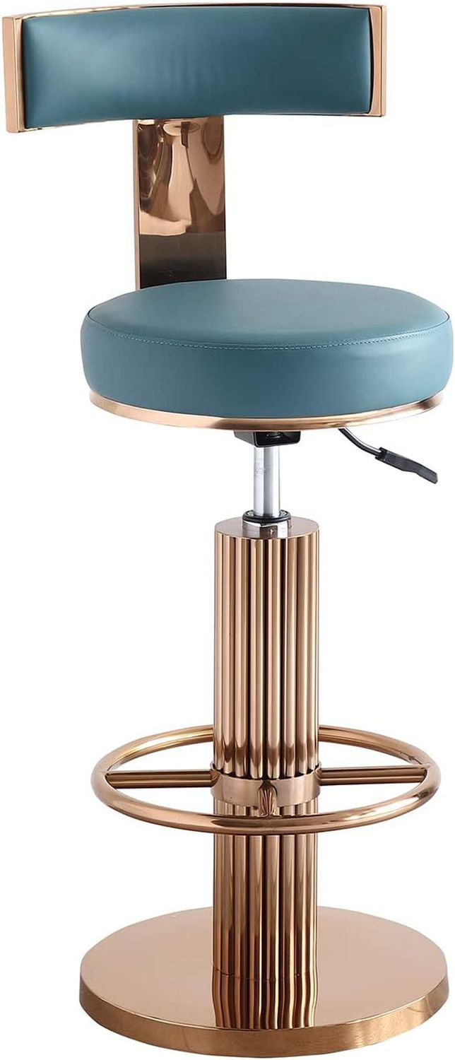 Swivel Bar Stools with Backrest, Modern Adjustable Height Counter Stool with Stainless Steel Legs and Comfortable Cushion, Rose Bar Chairs for Kitchen Island Counter (Blue)