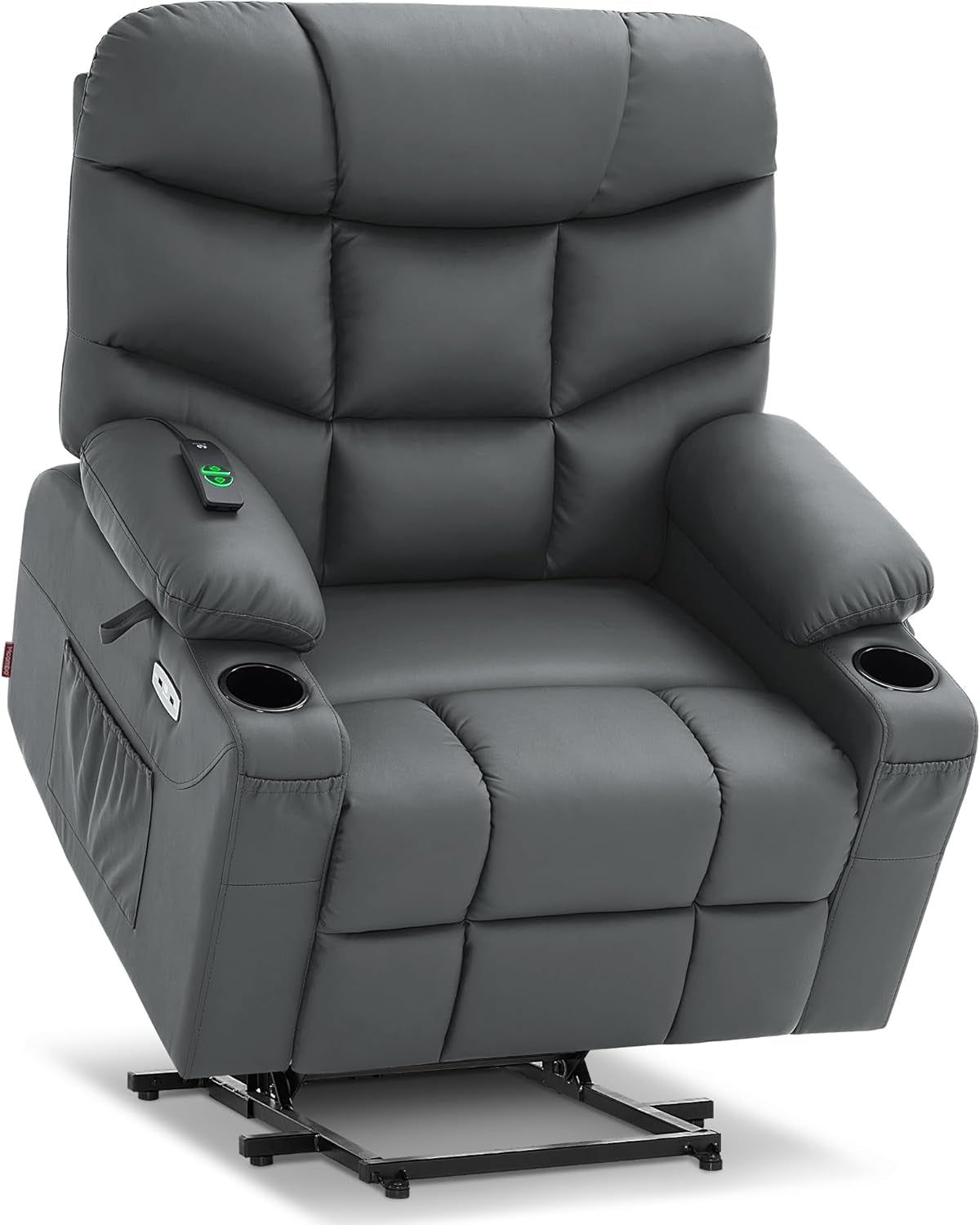 Power Lift Recliner Chair with Extended Footrest for Big Elderly People, Faux Leather R7289 (Dark Grey, Medium-Wide)