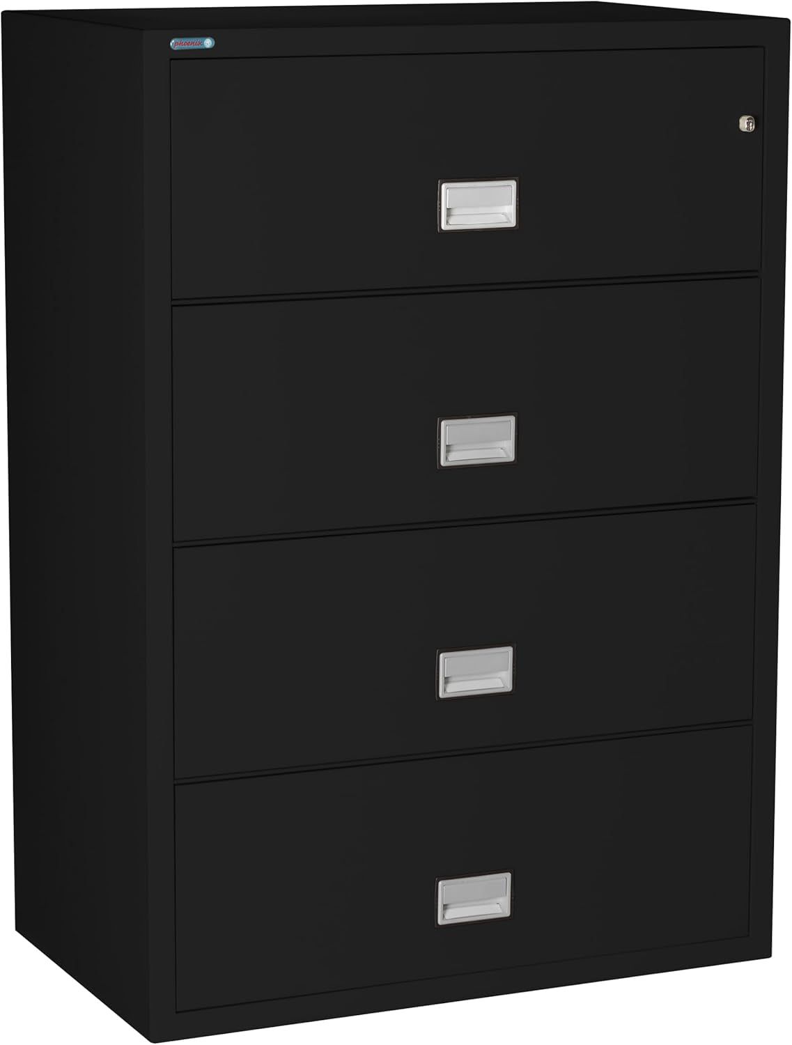 Lateral 38 Inch 4-Drawer Fireproof File Cabinet with Key Lock, Water Seal, Black,
