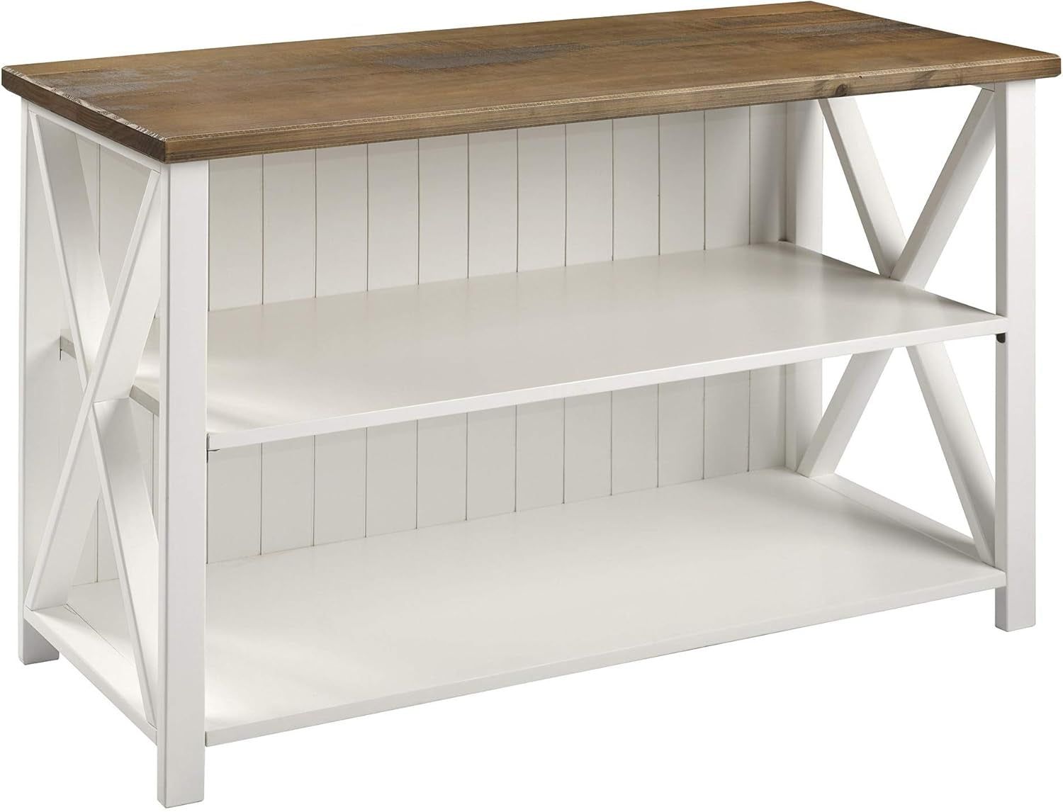 2 Tier Modern Farmhouse Wood Bookcase Bookshelf Storage Home Office Storage Cabinet, 52 Inch, White
