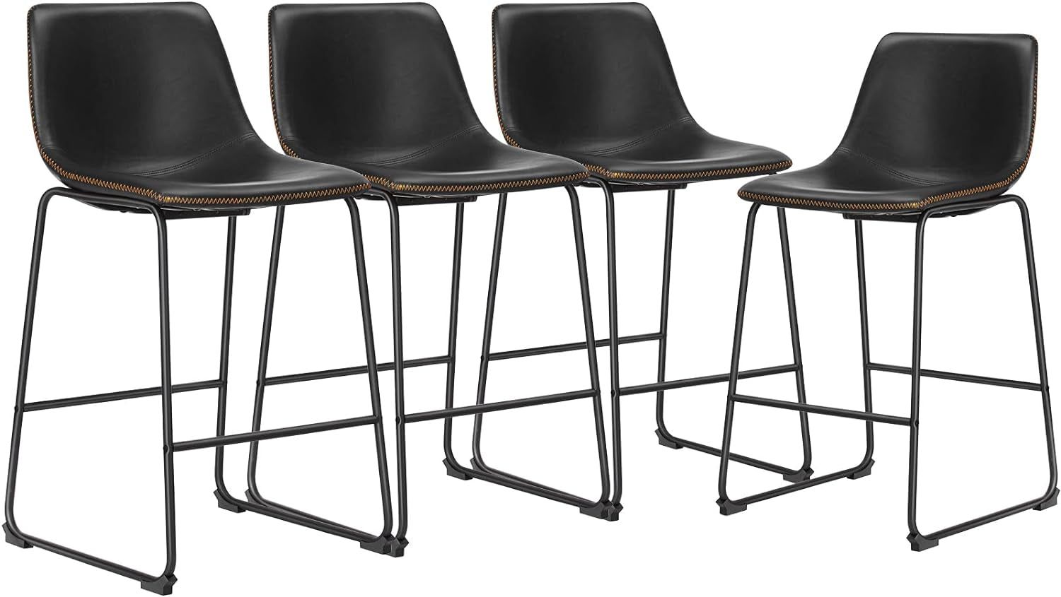26 Inch Counter Height Bar Stools Set of 4, Modern Faux Leather High Barstools with Back and Metal Leg, Bar Chairs for Kitchen Lsland, Black