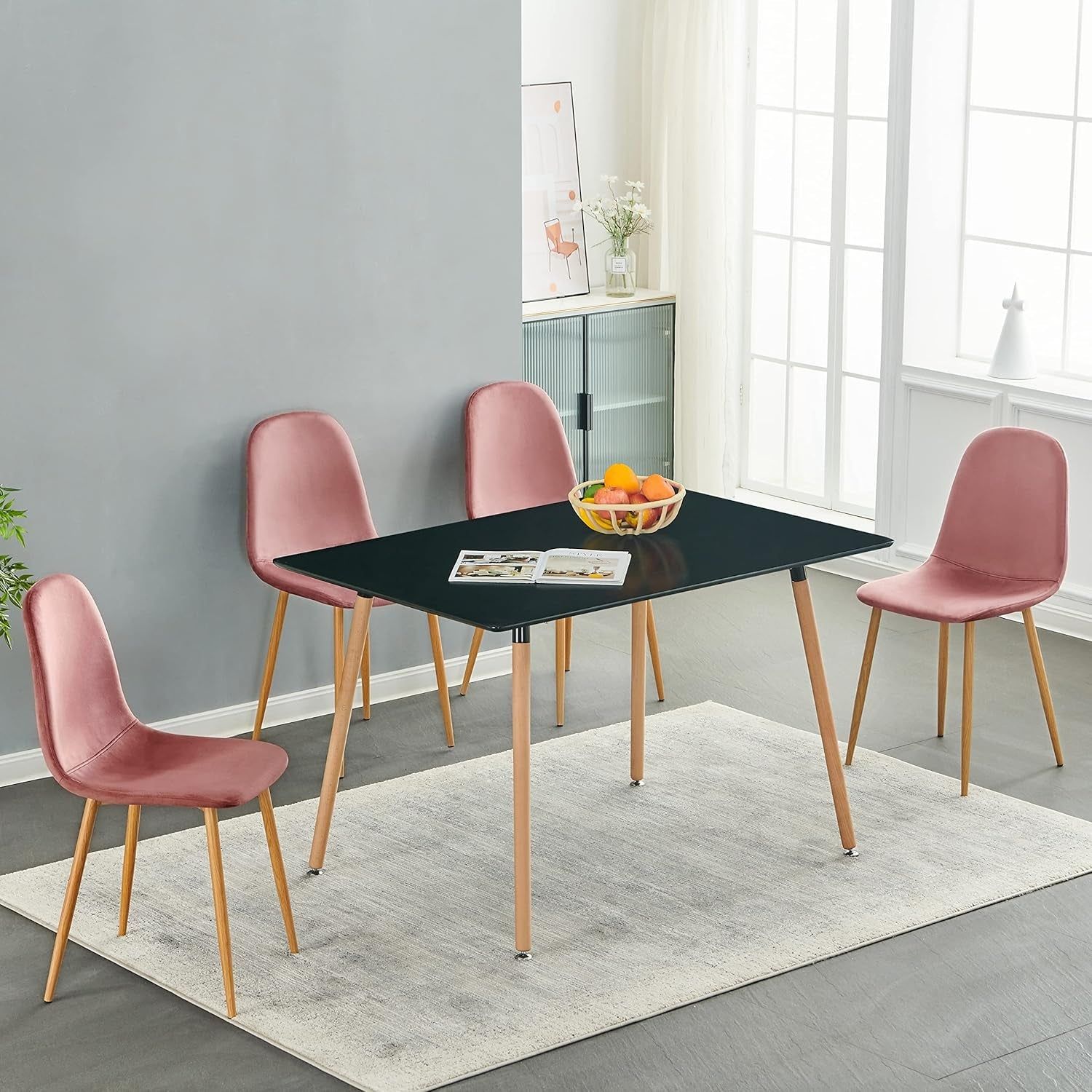 Rose Velvet Dining Chairs, Set of 4, Metal Legs