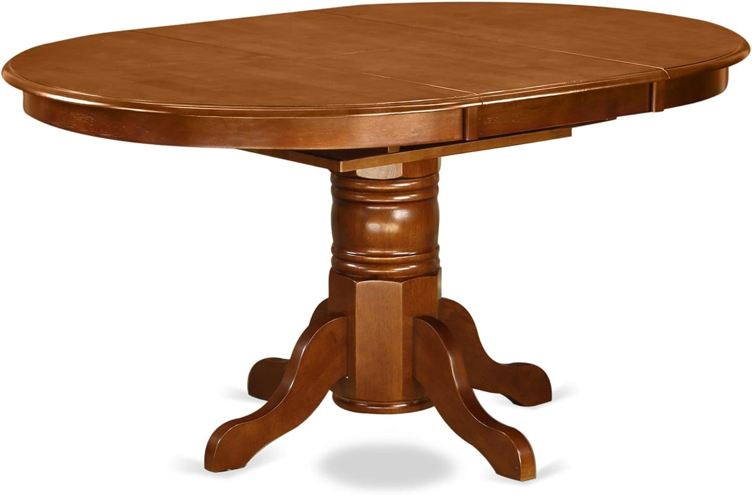 AVT-SBR-TP Avon Kitchen Dining Table - an Oval Wooden Table Top with Butterfly Leaf &amp; Pedestal Base, 42X60 Inch, Saddle Brown