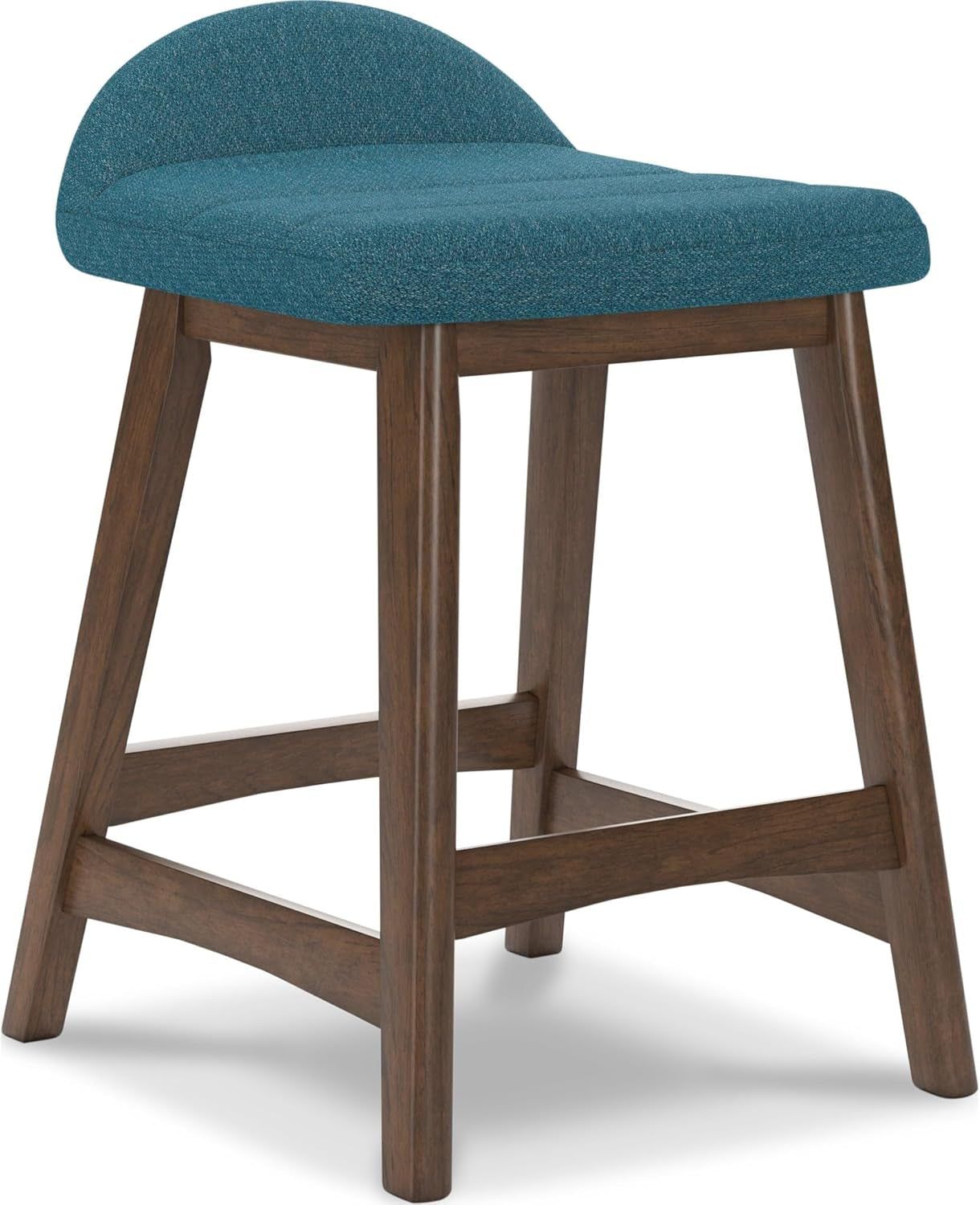 Lyncott Contemporary 28.5&quot; Counter Height Upholstered Bar Stool with Foam Cushion, 2 Count, Blue &amp; Brown