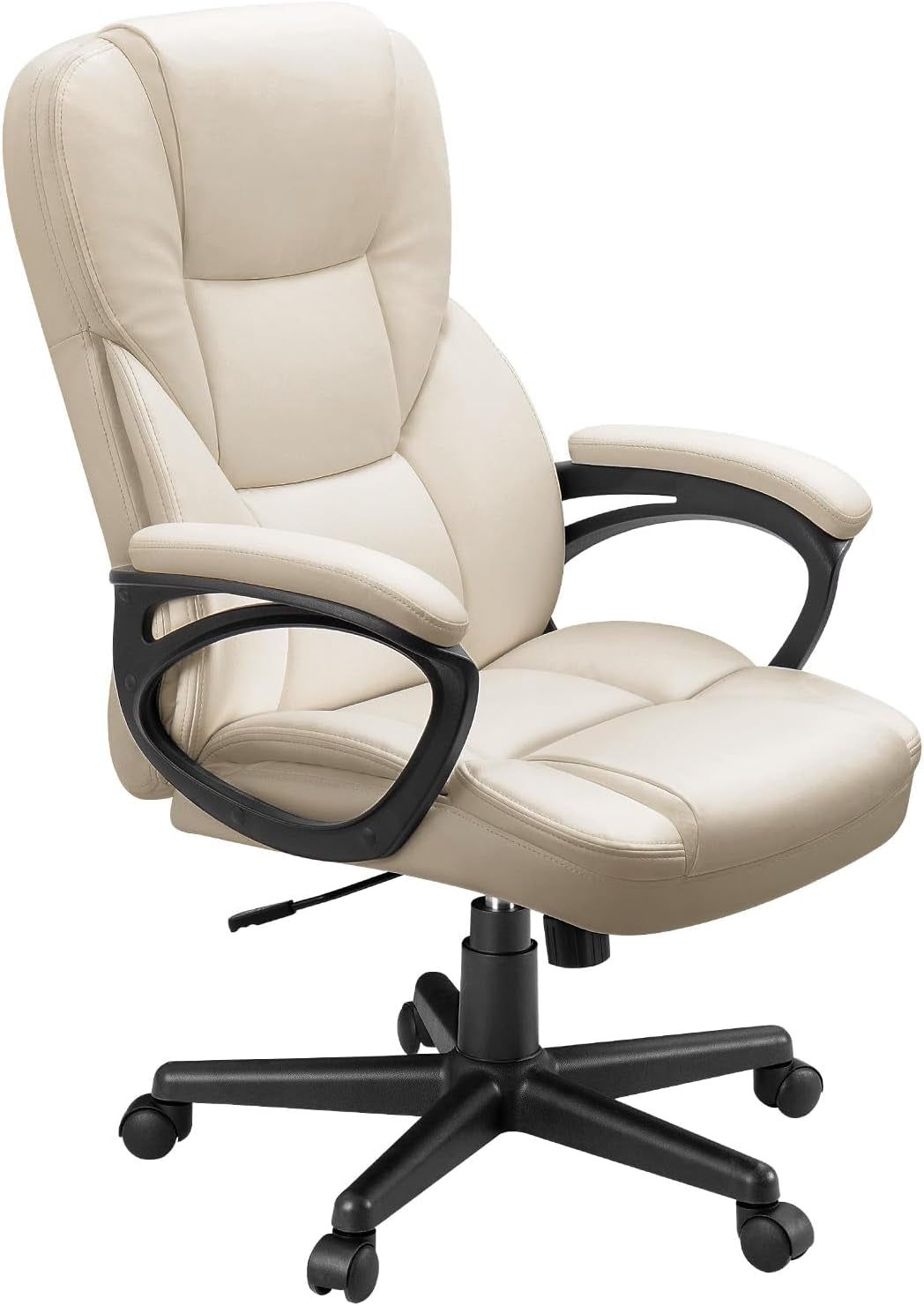 Office Executive Chair High Back Adjustable Managerial Home Desk Chair, Swivel Computer PU Leather Chair with Lumbar Support (Beige)