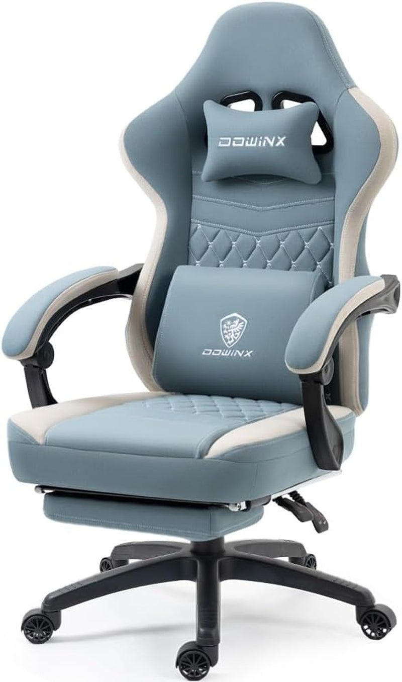 Gaming Chair Breathable Fabric Computer Chair with Pocket Spring Cushion, Comfortable Office Chair with Gel Pad and Storage Bag,Massage Game Chair with Footrest,Blue