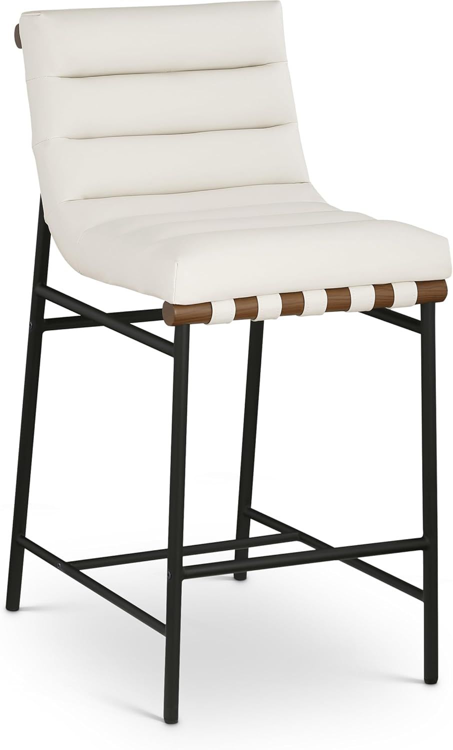 813Cream-C Burke Collection Modern | Contemporary Counter Stool with Soft Cream Vegan Leather, Cream Vegan Leather Straps, Matte Black Metal Frame, 18&quot; W X 24&quot; D X 37.5&quot; H, Cream