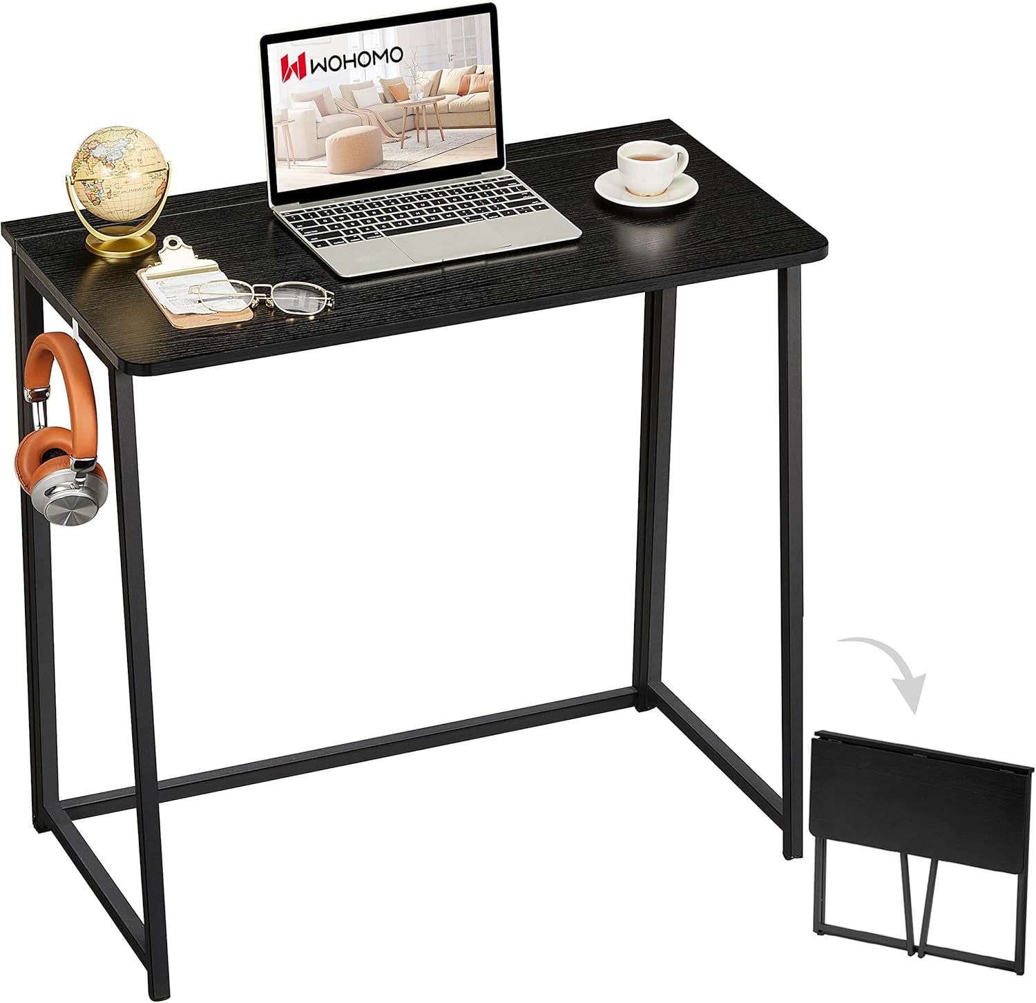 Folding Computer Desk, Small Writing Foldable Desk 31.5&quot;, Space-Saving Laptop Table, Easy Assemble Workstation for Home Office,Black