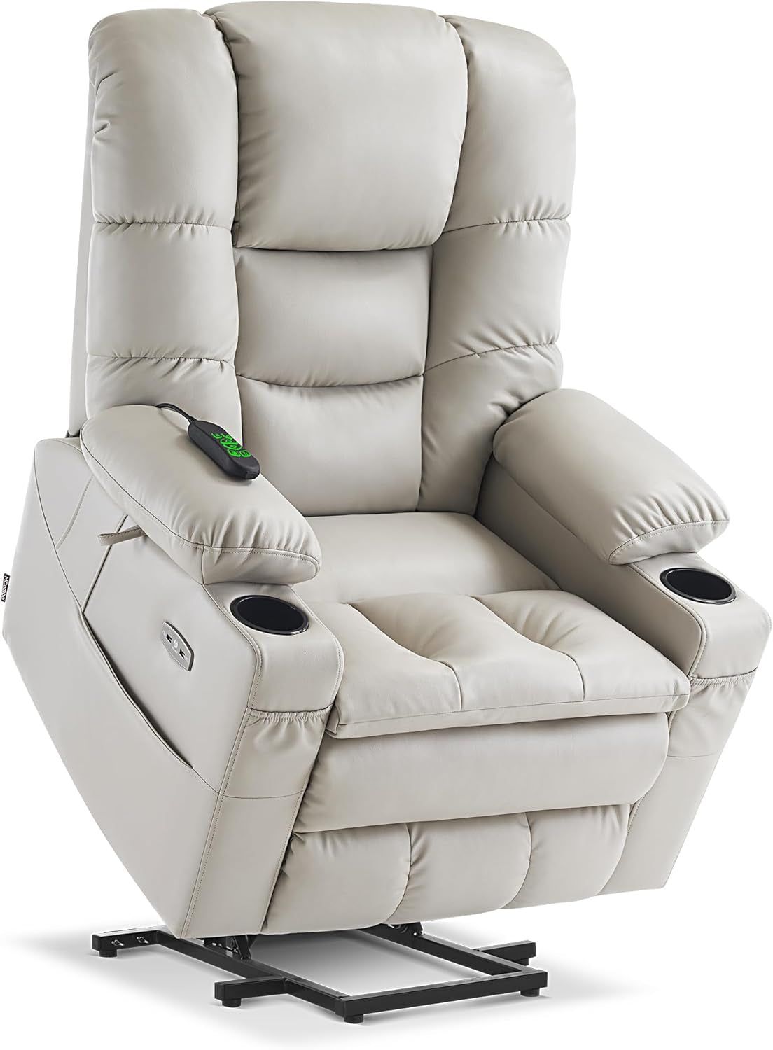 Dual Motor Power Lift Recliner Chair with Massage and Dual Heating, Adjustable Headrest for Big and Tall Elderly People, Faux Leather 7634 (Light Grey, Large-Regular)