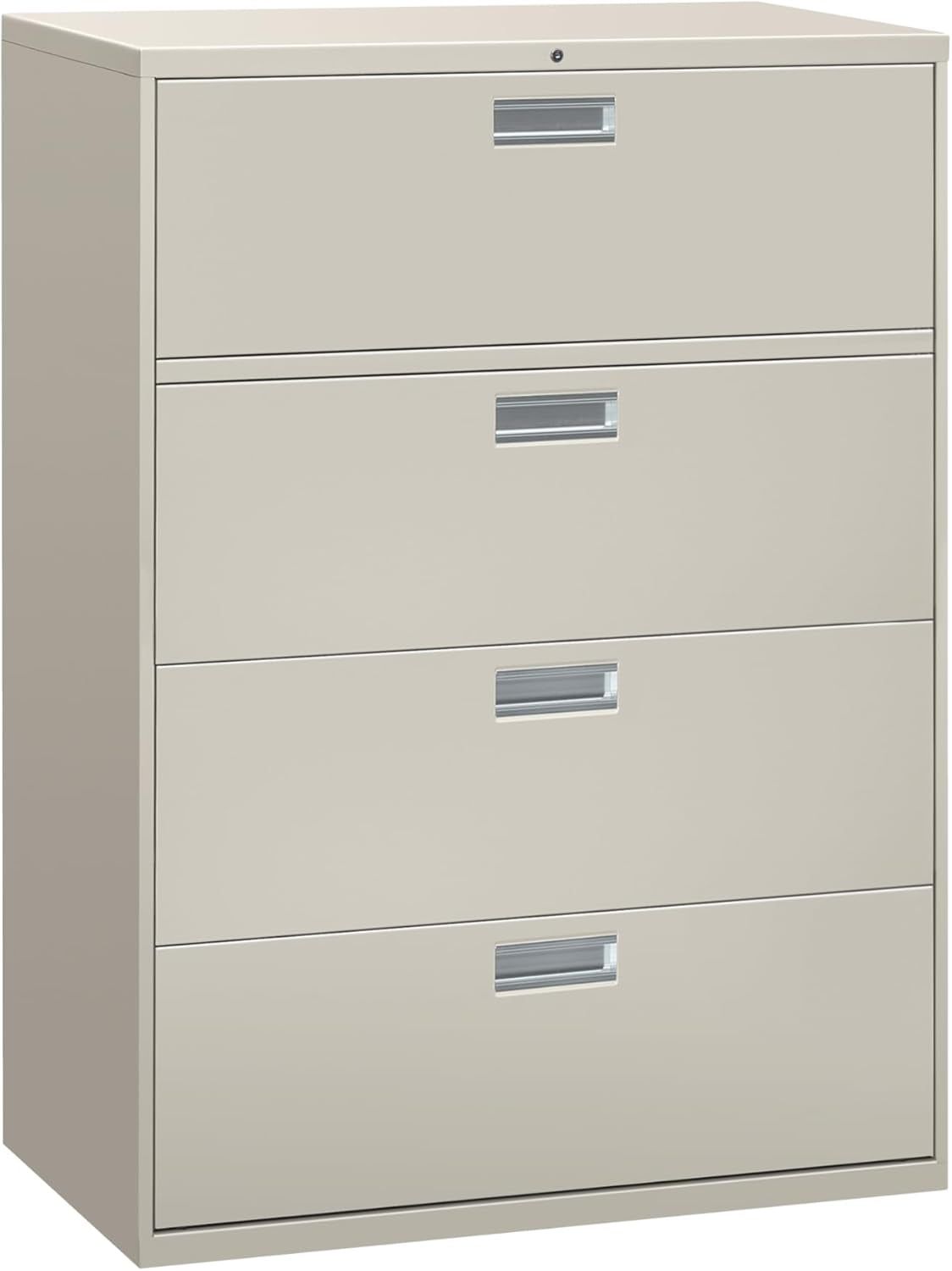 4 Drawer Lateral File Cabinet with Lock, Metal Filing Cabinets for Offices, Adjustable Hangrails for A4, Legal, Letter Files, 18&quot; Deep, Light Gray