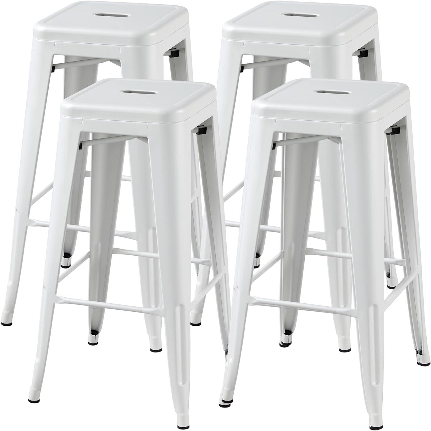 Metal Bar Stools 30Inch Barstools Counter Height Bar Stools Set of 4 Indoor &amp; Outdoor Stackable Bartools Industrial Bar Stools for Bistro/Bar/Kitchen, White
