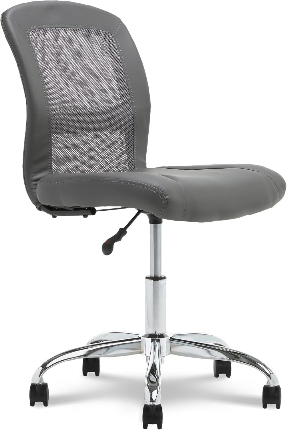 Essential Armless Deskchair, Small Task Chair with Wheels, Breathable Mesh Back, quality Foam Cushion Seat for Comfort, Functional, Lightweight and Versatile, Gray