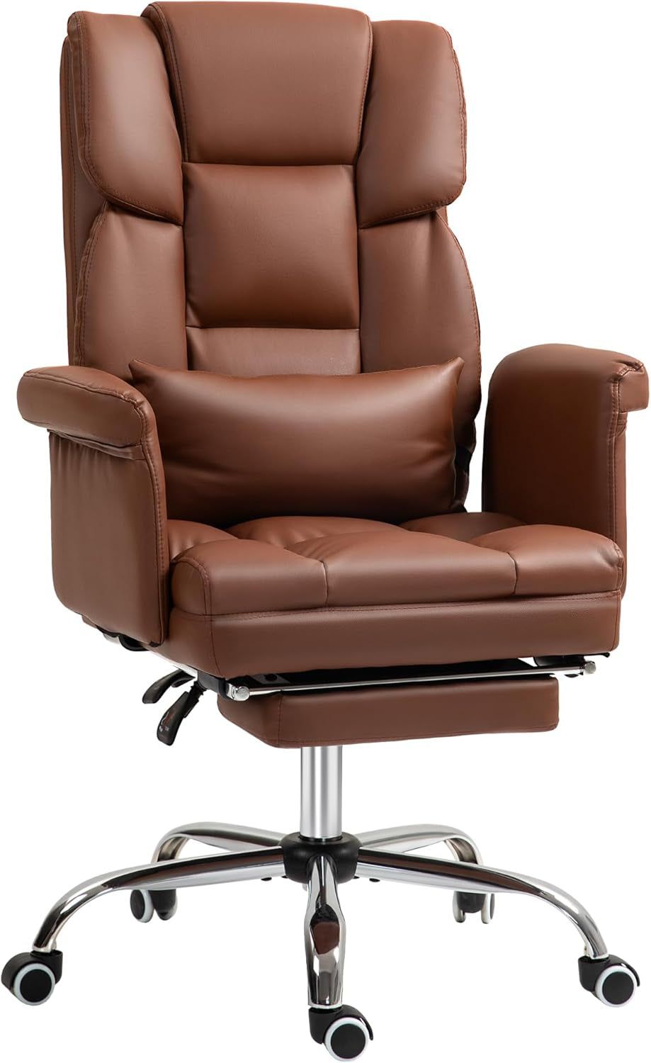 Executive Office Chair with Footrest and Lumbar Support, PU Leather Ergonomic Office Desk Chair, Reclining and Swivel Chair, Brown