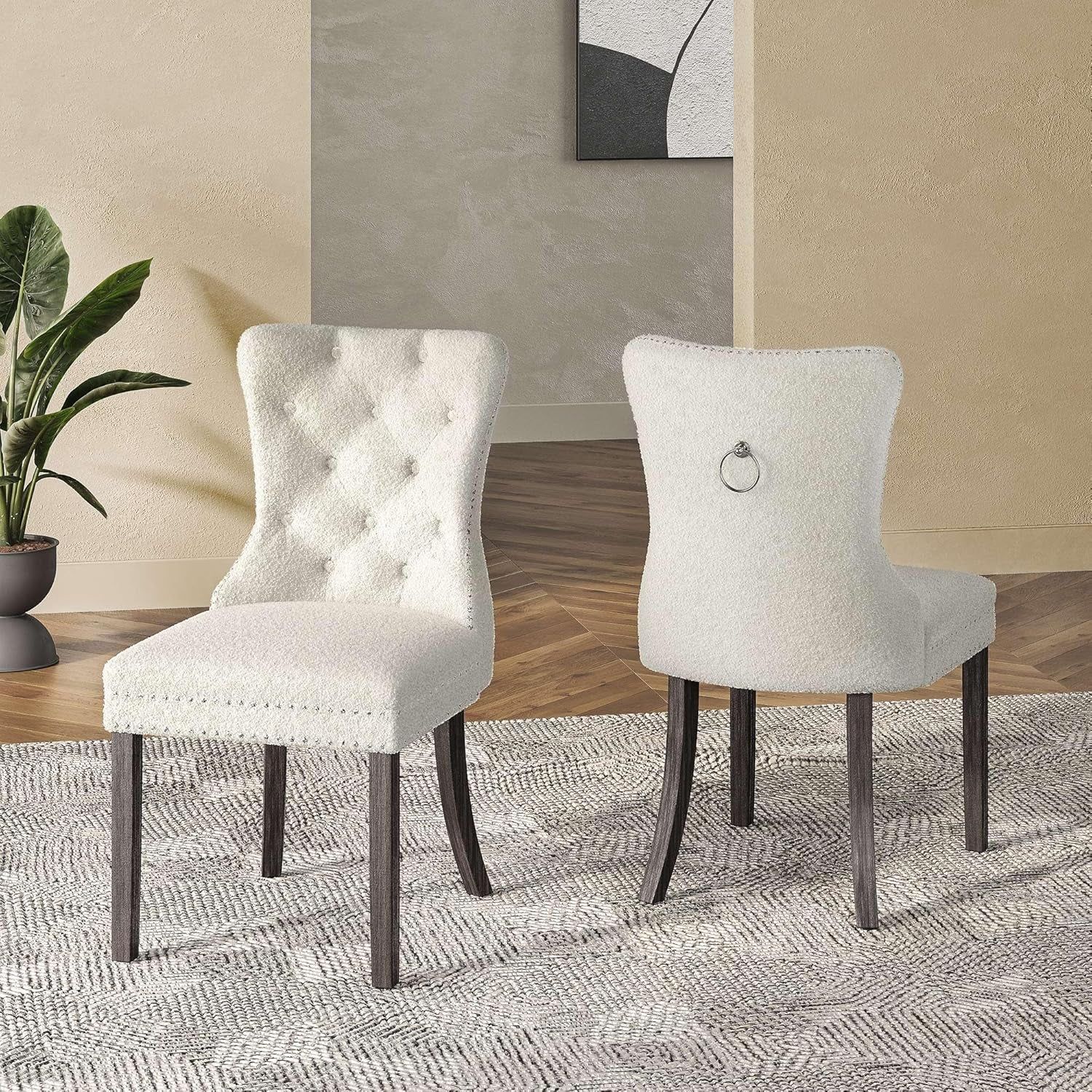 Luxury White Teddy Fabric Dining Chairs Set (6)