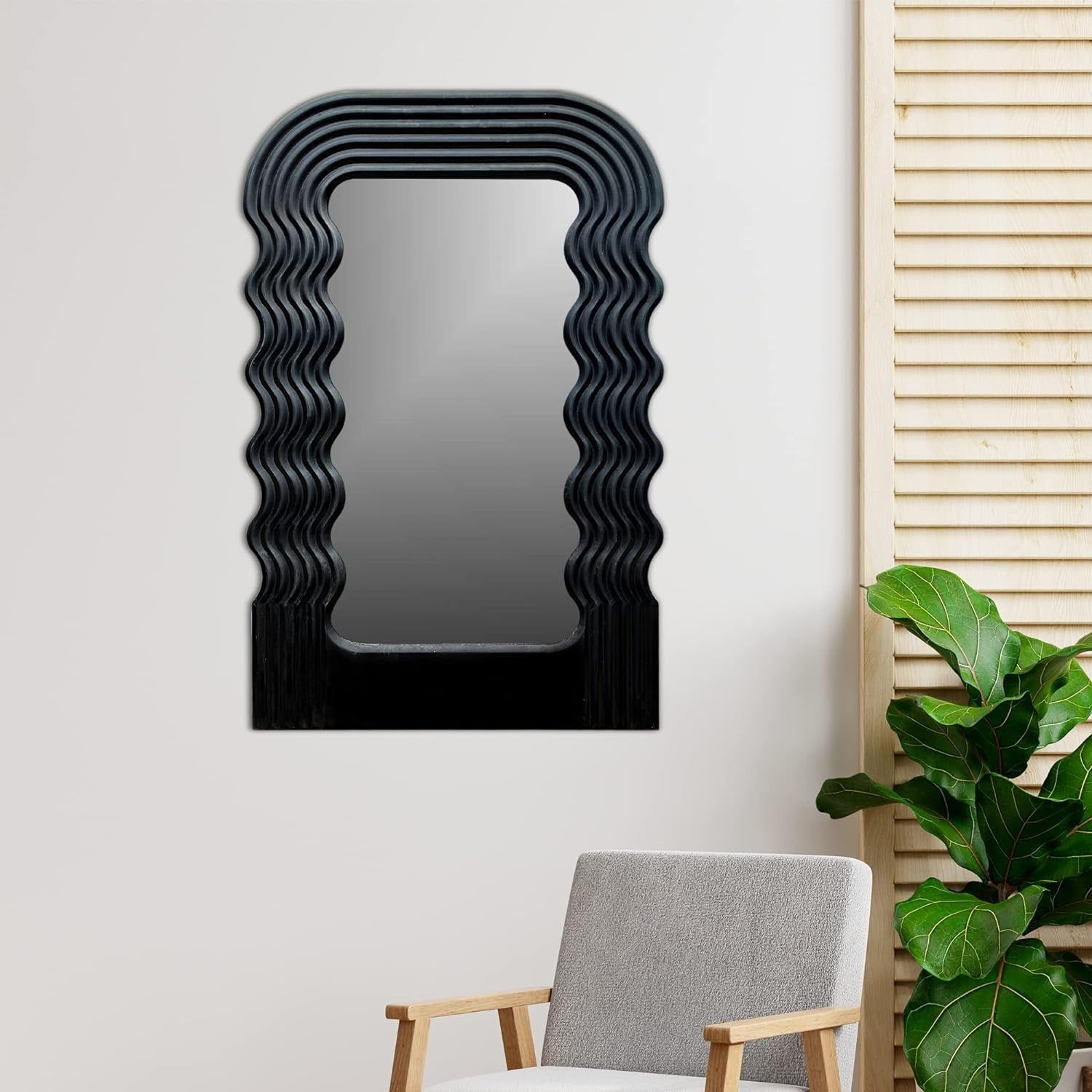 Virgo Black Wooden Framed Decorative Mirror - 36X24 Asymmetric Irregular Wall Mirror for Livingroom, Bedroom, Bathroom, Entryway over Sink Vanity - Horizontal or Vertical Wall Mounting