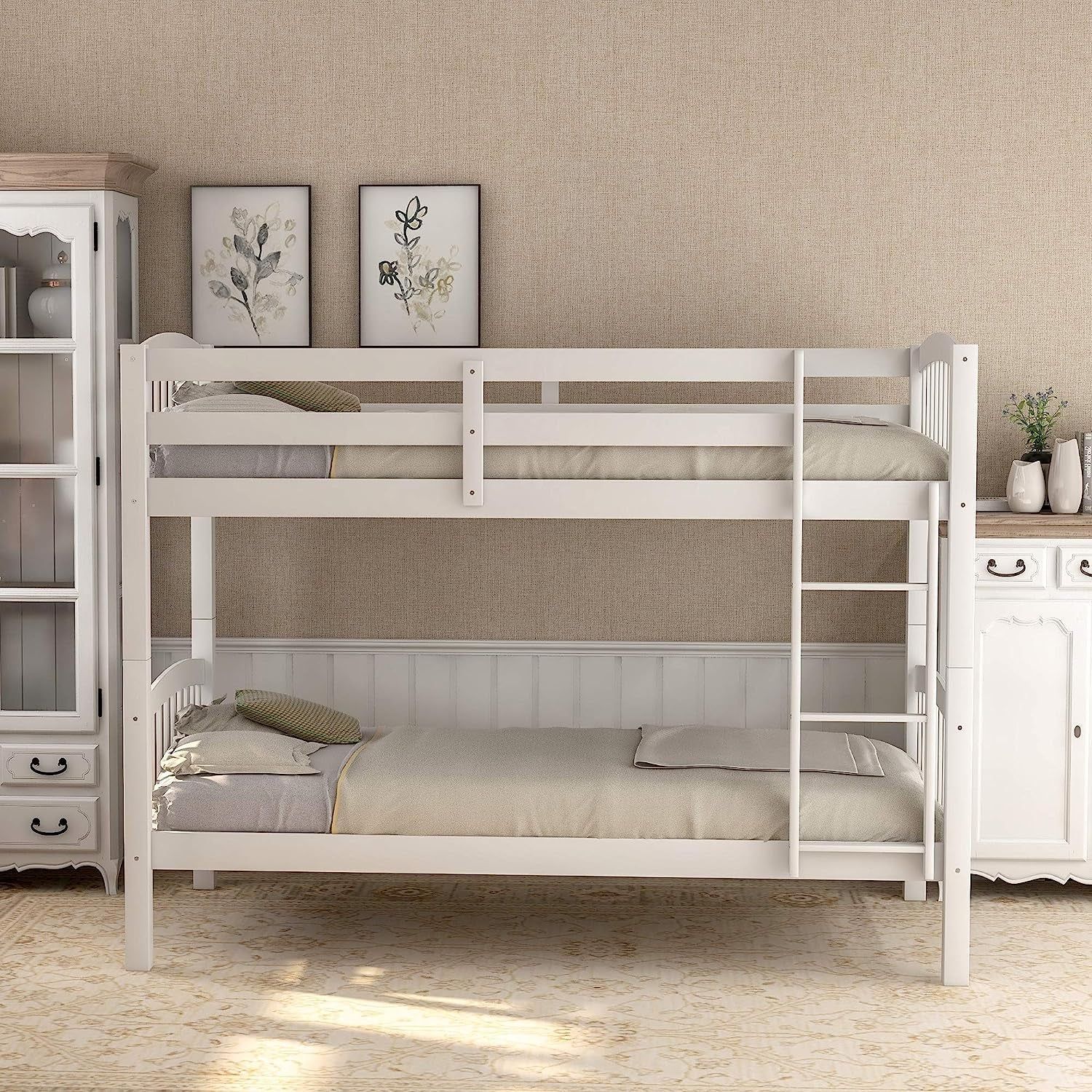 Twin over Twin Wood Bunk Bed with Ladder