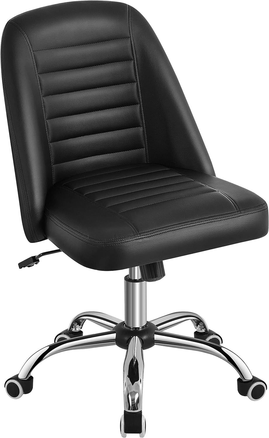 PU Leather Armless Office Chair, Mid Back Desk Chair,Computer Task Chair, Modern Vanity Chair with Rolling Wheels, Metal Base Black