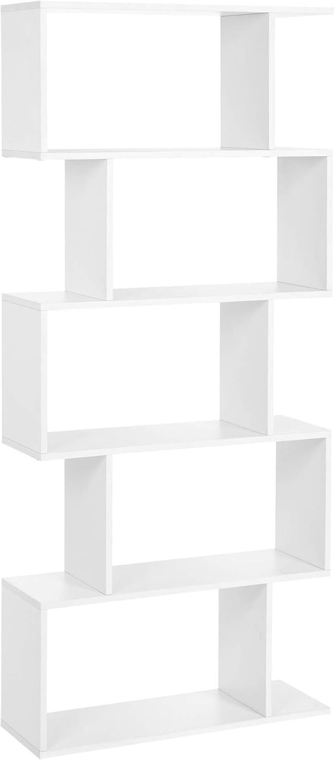 Wooden Bookcase, Display Shelf and Room Divider, Freestanding Decorative Storage Shelving, 5-Tier Bookshelf, White