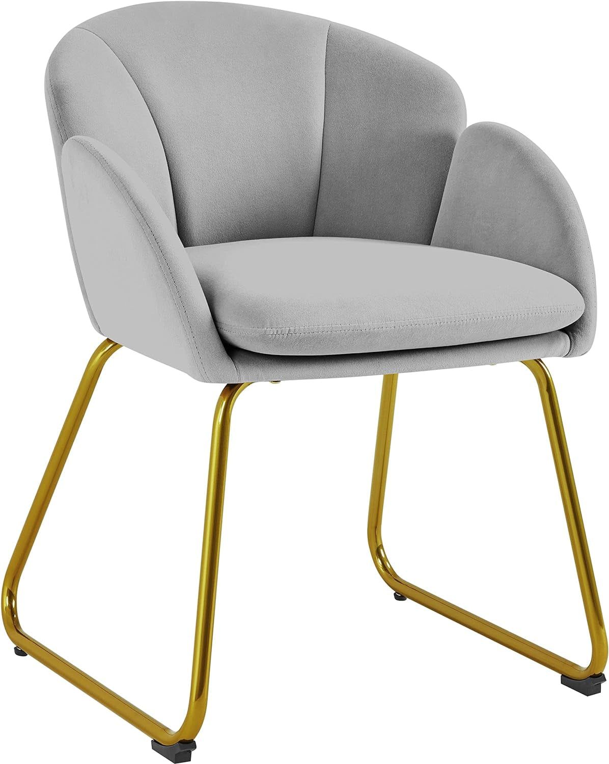 Flower Shape Velvet Vanity Chair, Modern Side Chair Armchair with Golden Metal Legs for Living Room/Dressing Room/Bedroom/Home Office/Kitchen, Gray