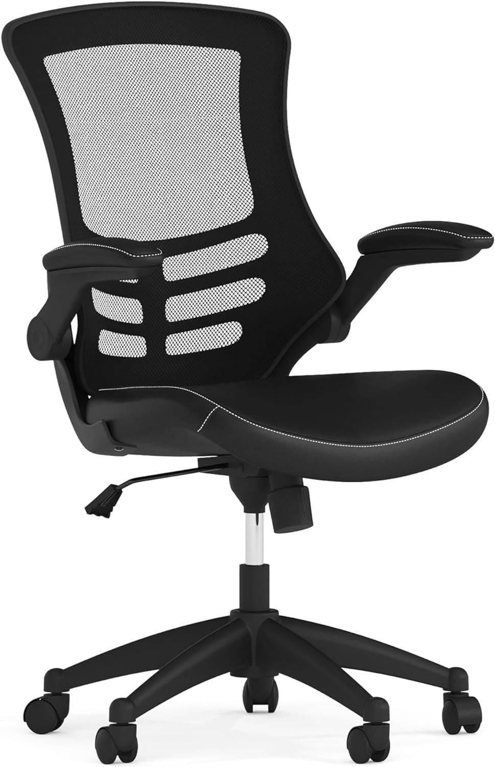 Kelista Mid-Back Swivel Office Chair with Adjustable Seat Height, Ergonomic Mesh Desk Chair with Leathersoft Seat, Black