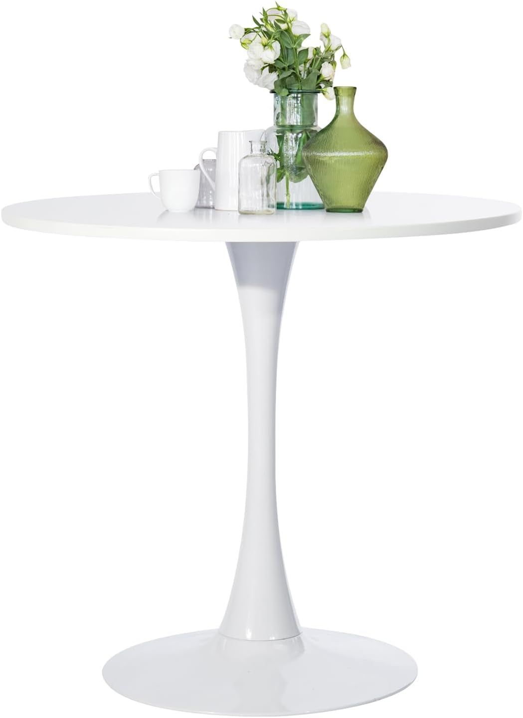 round Leisure Tulip Dining Table 31.5&quot; Stylish with Pedestal Base for Home Office Living Room Kitchen Restaurant Cafe, White