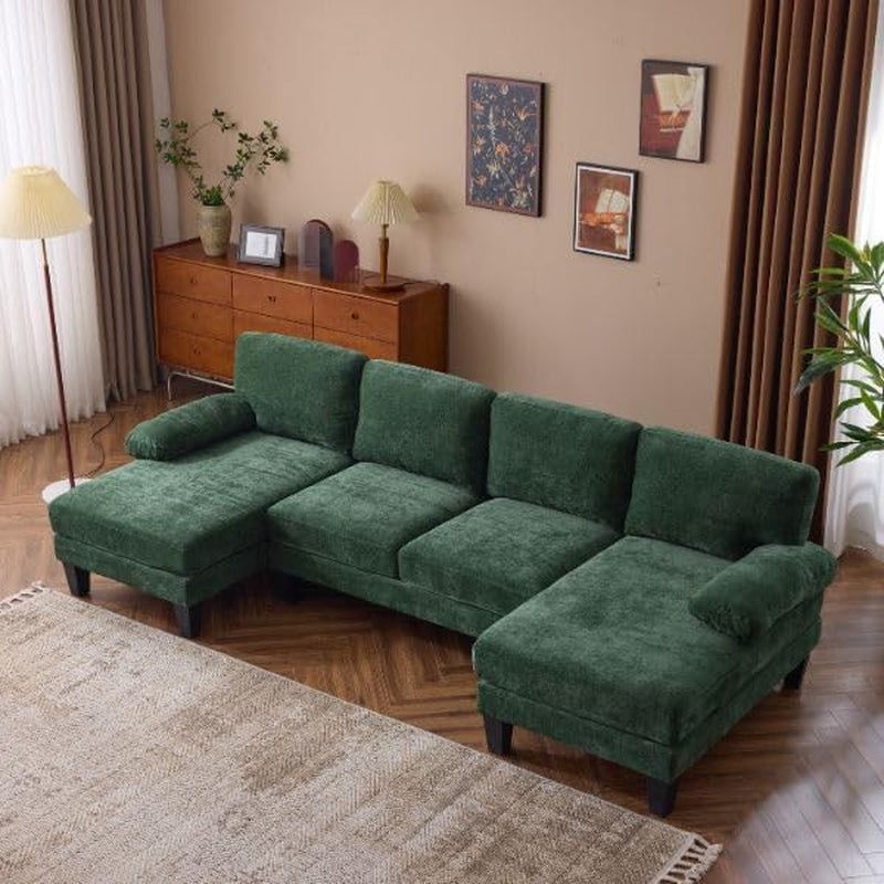 Forest Green 110&quot; U-Shape Sectional Couch Double Chaise