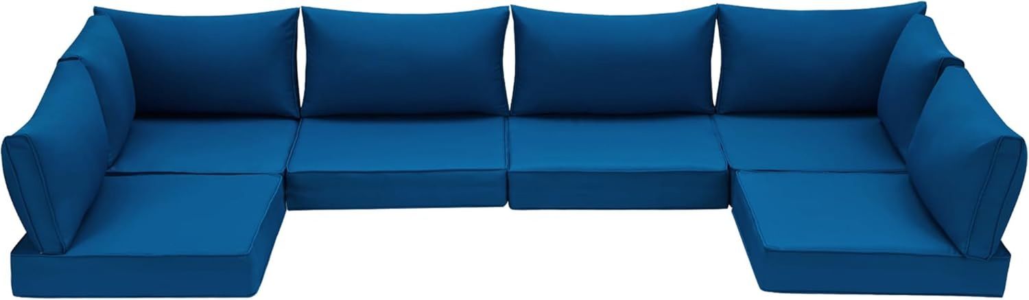 Outdoor Replacement Cushions for Patio Furniture,Water-Repellent Sofa Cushions for 6-Seat Rattan Wicker Sectional Patio Conversation Sets,14-Piece Cushions Set for Outdoor Couch-Blue