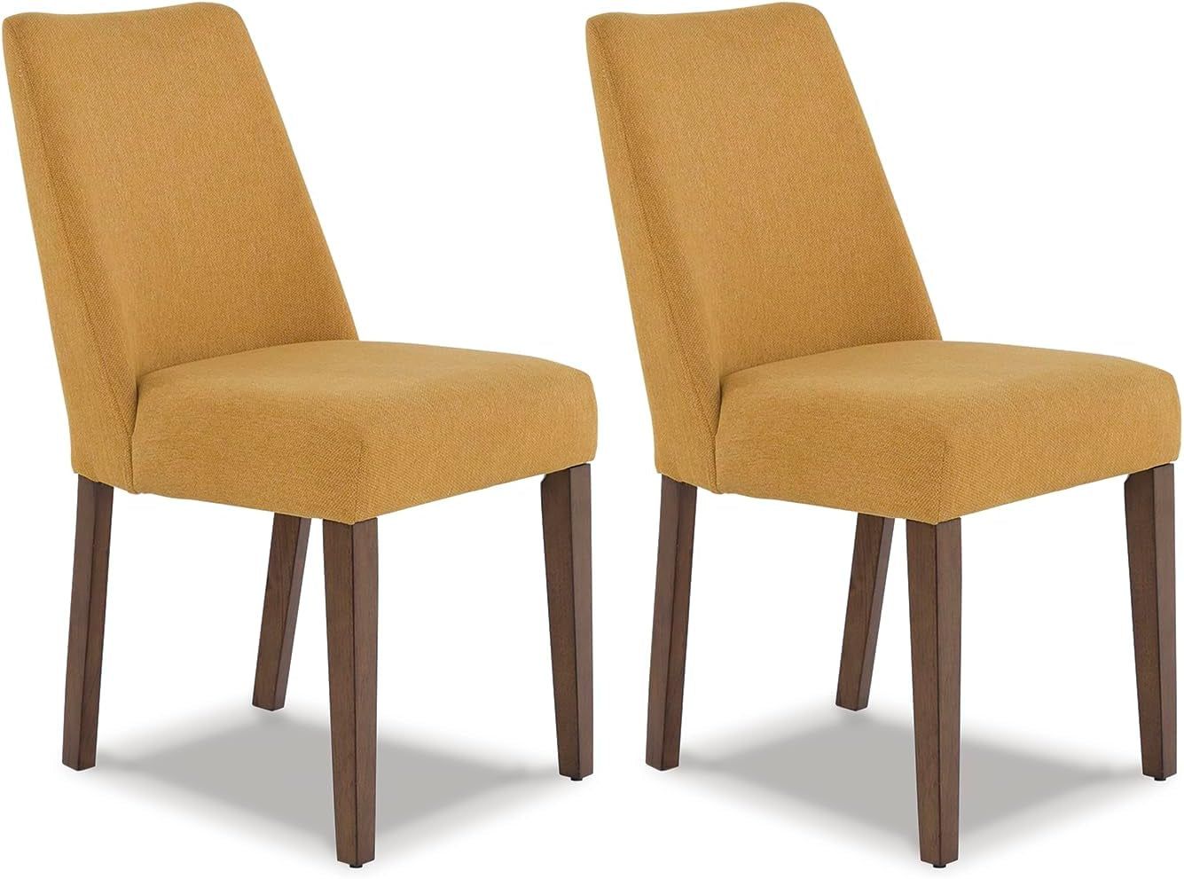 Lyncott Contemporary Dining Room Upholstered Side Chair with Foam Cushion, 2 Count, Yellow &amp; Brown