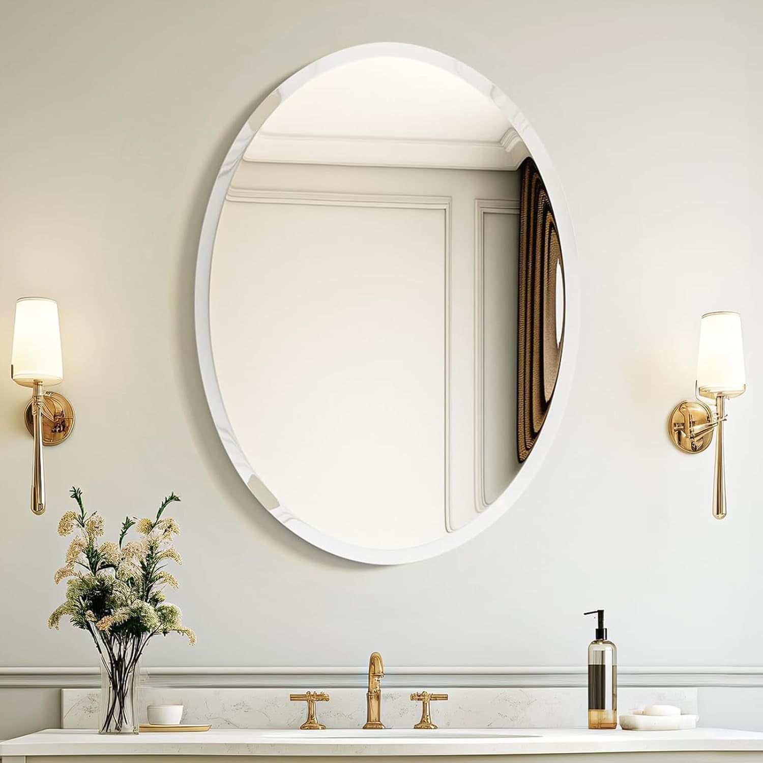 Bathroom Mirror for over Sink, 20X28 Inch Oval Frameless Mirror, Beveled and Polished, Decorative Wall Mirror for Bathroom, Bedroom, Vanity, Entryway, Modern and Elegant